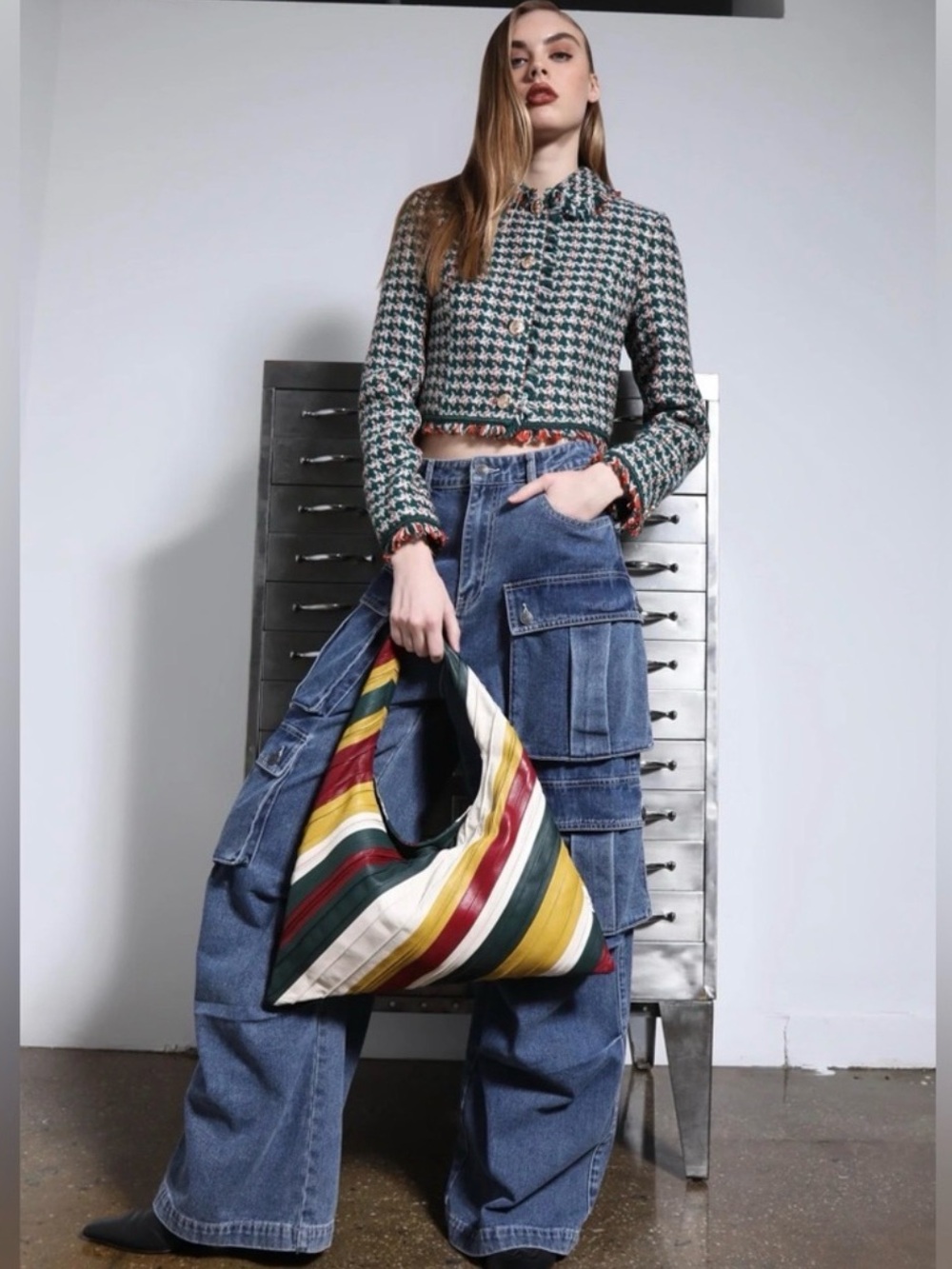 Walker Baker Dakota Striped Multicolor Leather Shoulder Hobo Bag
